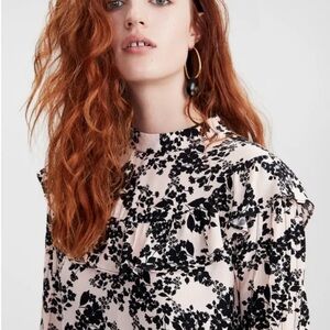 Topshop Floral Print Long Sleeve Prairie Dress in Blush Multi